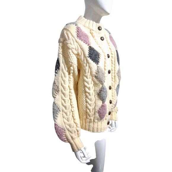 Vtg Standun Womens L Hand Knit Chunky Wool Ireland Fisherman Grandpa Sweater - Picture 8 of 12